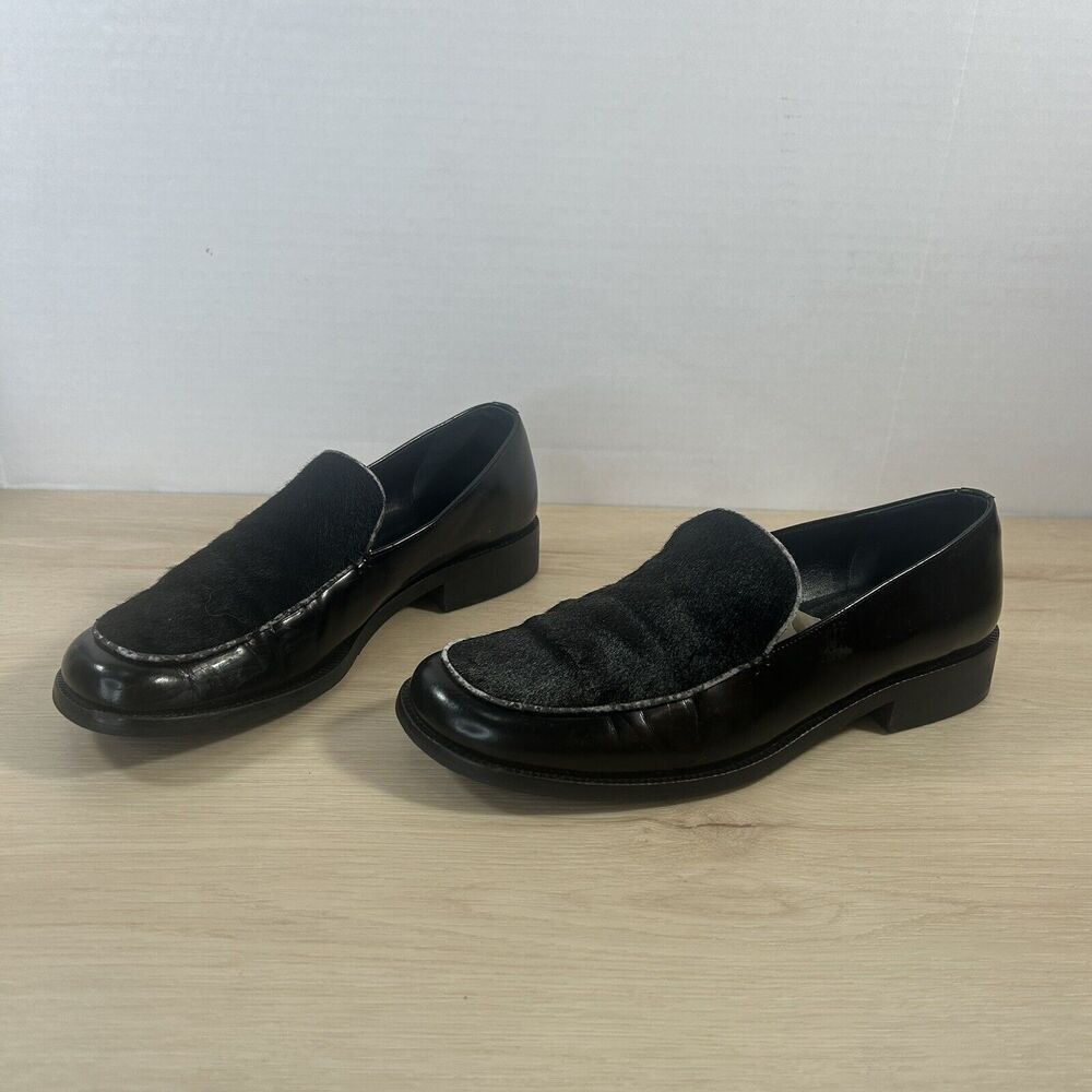 Ann Taylor Black Leather Cowhide Slip On Shoes Wms 7M Block Heel Classic Loafers